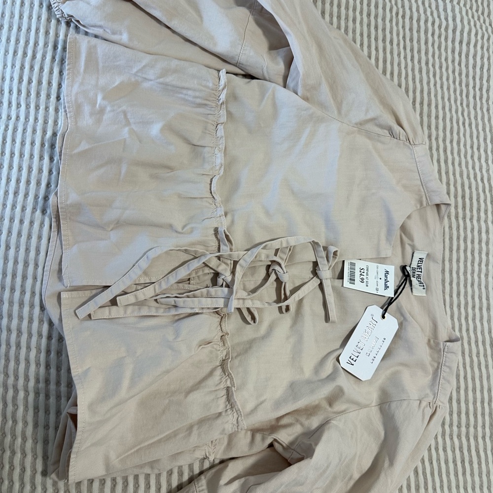 Velvet Heart Light Beige Tie-Front Top